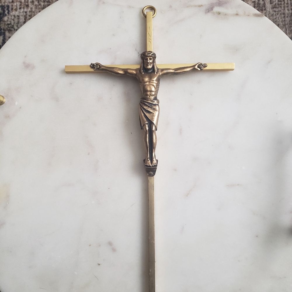 Vintage INRI Brass Jesus Christ Cross Crucifix Wall Hanging